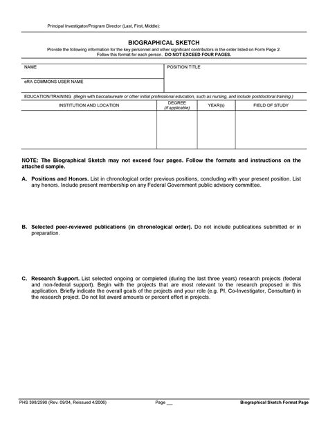 free biographical sketch templates