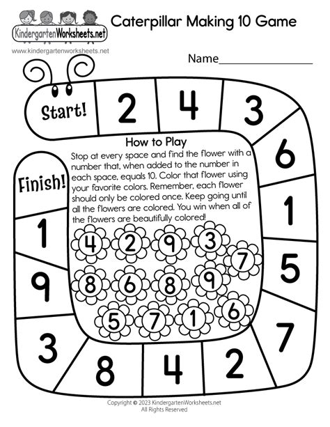 Free Caterpillar Making 10 Game Worksheet Kindergarten Worksheets Making 10 Worksheet  Kindergarten - Making 10 Worksheet, Kindergarten