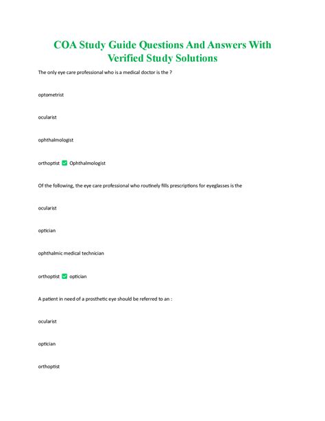 Free Coa Study Guide