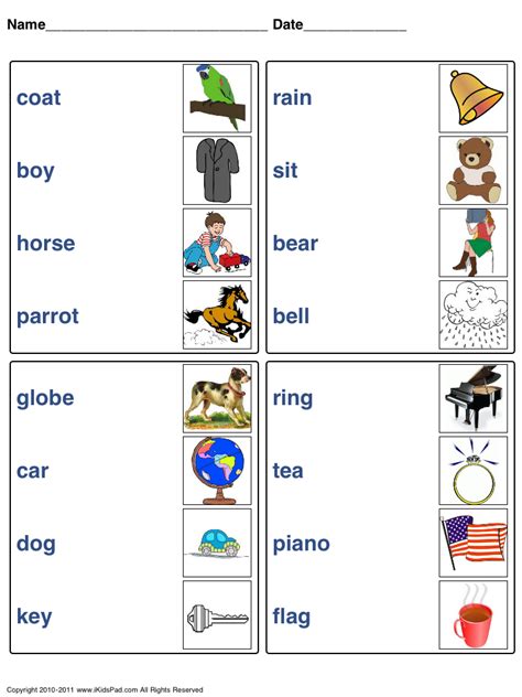 Free Collection Of Picture Word Matching Worksheets Word Match Worksheet - Word Match Worksheet