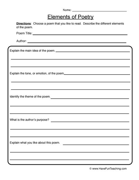 Free Collection Of Poetry Worksheets For All Grades 6th Grade Poetry Worksheets - 6th Grade Poetry Worksheets