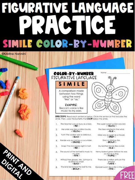 Free Color By Number Simile Activity Kristine Nannini Similes Activities 4th Grade - Similes Activities 4th Grade