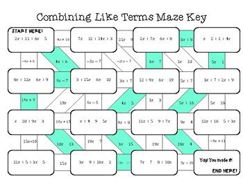 Free Combining Like Terms Maze By Educated In Combining Like Terms Puzzle Answer Key - Combining Like Terms Puzzle Answer Key