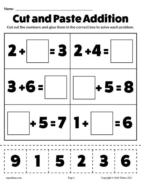 Free Cut And Paste Addition Worksheet Missing Addends Missing Addend Worksheets 1st Grade - Missing Addend Worksheets 1st Grade