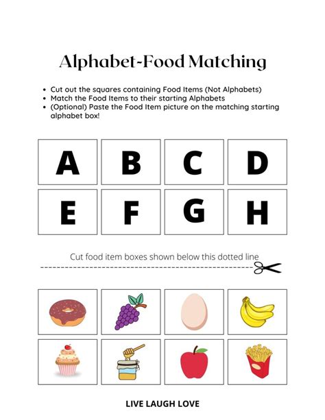 Free Cut And Paste Alphabet Food Worksheets Pdf Cut And Paste Alphabet Match - Cut And Paste Alphabet Match