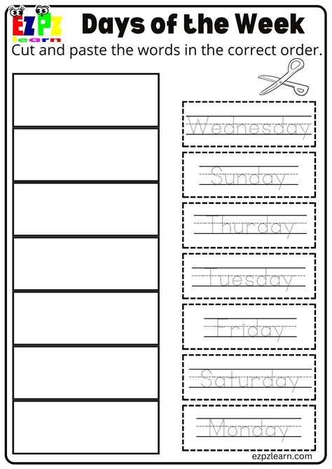 Free Cut And Paste Days Of The Week Days Of The Week Printable - Days Of The Week Printable
