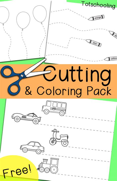 Free Cutting Amp Coloring Pack Totschooling Color And Cut Printables - Color And Cut Printables