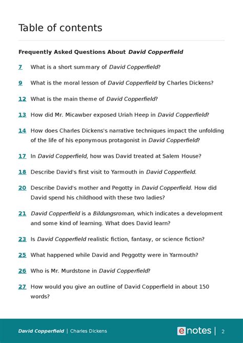 Free David Copperfield Study Questions And Answers