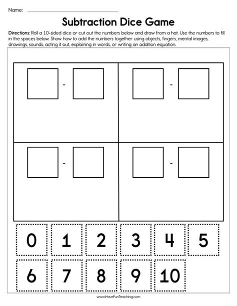 Free Dice Game Subtraction Worksheet Maths F 2 Kindergarten Dice Subtraction Worksheet - Kindergarten Dice Subtraction Worksheet