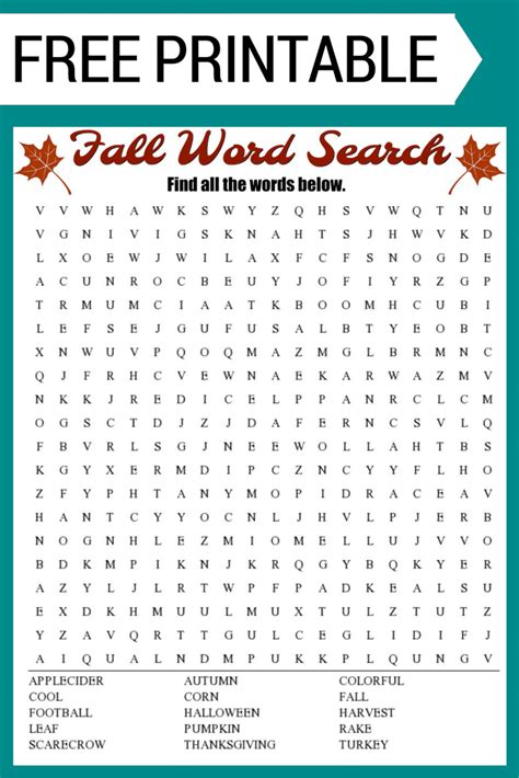 Free Fall Word Search Printable For Kids Fall Themed Word Search - Fall Themed Word Search