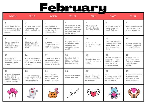 Free February Writing Prompts Calendar Calendar Writing Prompts - Calendar Writing Prompts