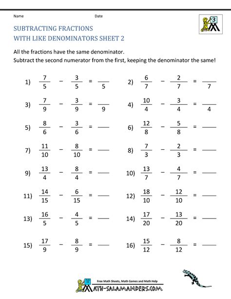 Free Fraction Worksheets Addition Subtraction Multiplication And Negative Fractions Worksheet - Negative Fractions Worksheet
