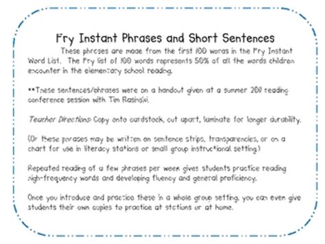 Free Fry X27 S Short Sentences And Phrases Fry Phrases First Grade - Fry Phrases First Grade