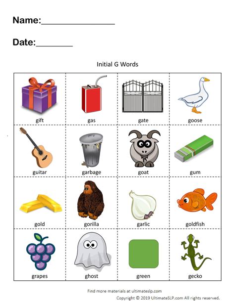 Free G Initial Words List And 40 Flashcards G Sound Words With Pictures - G Sound Words With Pictures