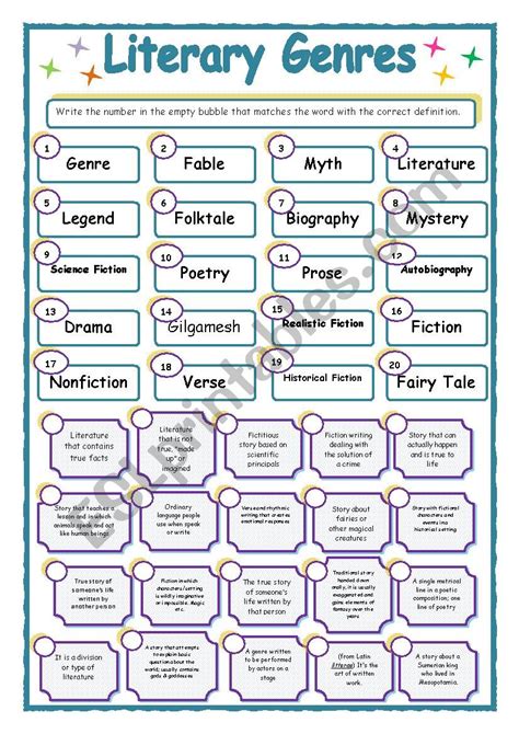 Free Genre Worksheets Literature Types And Reading Storyboard Identify Genre Worksheet - Identify Genre Worksheet