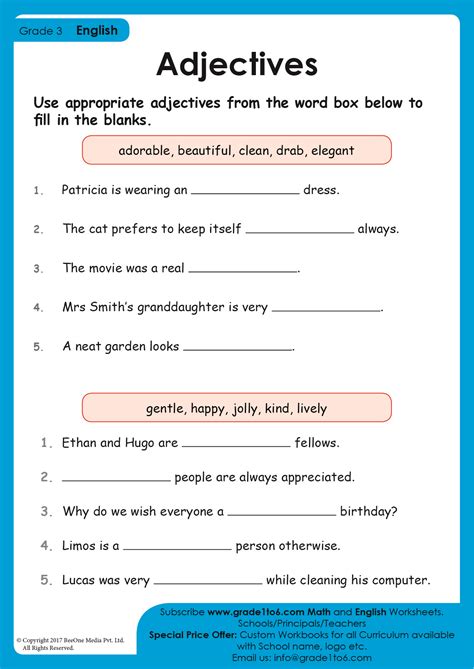 Free Grade 3 Adjective Worksheetsmaking English Fun Adjective Activities 3rd Grade - Adjective Activities 3rd Grade