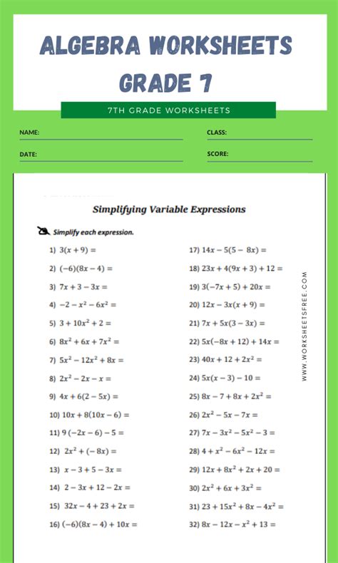 Free Grade 7 Algebra Math Worksheets Download Amp Grade 7 Math Worksheets Algebra - Grade 7 Math Worksheets Algebra