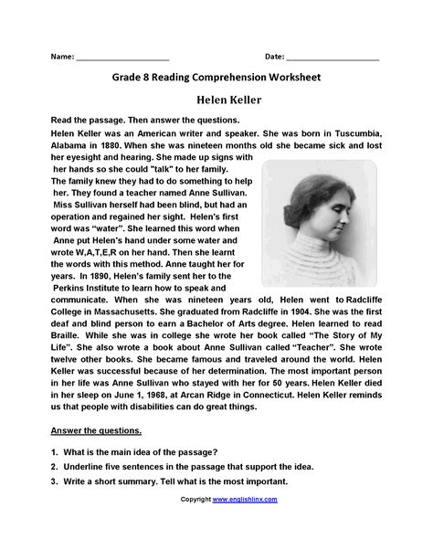 Free Helen Keller Reading Comprehension Worksheets Helen Keller Worksheet - Helen Keller Worksheet
