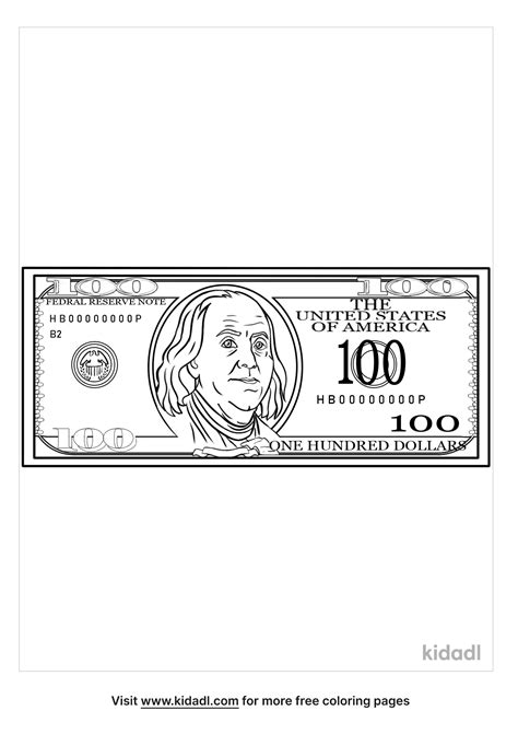 Free Hundred Dollar Bill Coloring Page Coloring Page 5 Dollar Bill Coloring Page - 5 Dollar Bill Coloring Page
