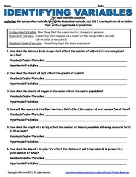 Free Identifying Variables Practice By Science Teacher Resources Variable Science Worksheets - Variable Science Worksheets