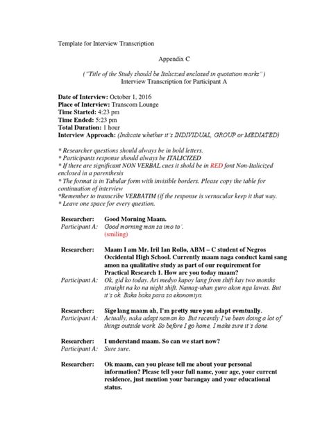 free interview transcription template