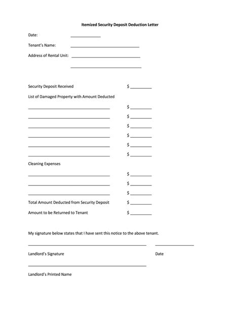 Free Itemized Security Deposit Deduction Form
