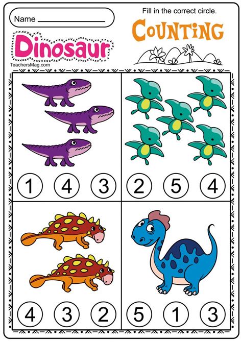 Free Kindergarten Dinosaur Math Worksheets Dino Math - Dino Math
