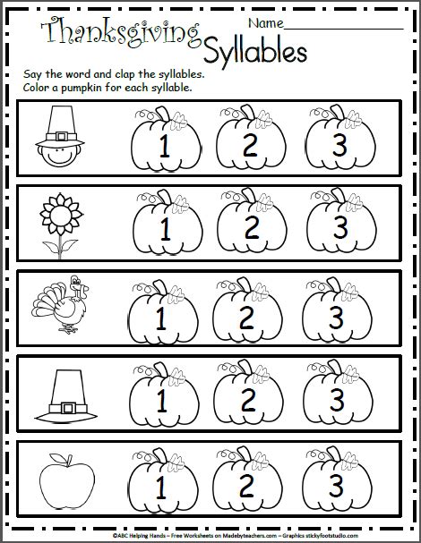 Free Kindergarten Worksheets For November Syllables Made By Syllable Worksheet For Kindergarten - Syllable Worksheet For Kindergarten