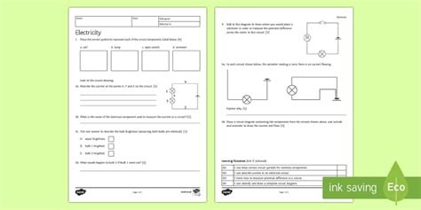 Free Ks3 Current Electricity Homework Worksheet Twinkl Learning Electricity And Circuits Worksheet - Learning Electricity And Circuits Worksheet