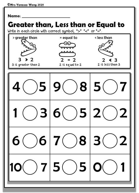 Free Less Than Worksheet Comparing Numbers 10 Through Less Than Worksheet - Less Than Worksheet
