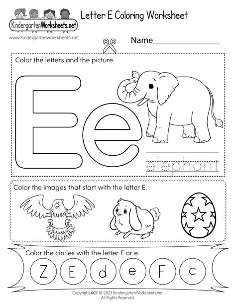 Free Letter E Coloring Worksheet Kindergarten Worksheets Letter E Worksheet For Kindergarten - Letter E Worksheet For Kindergarten