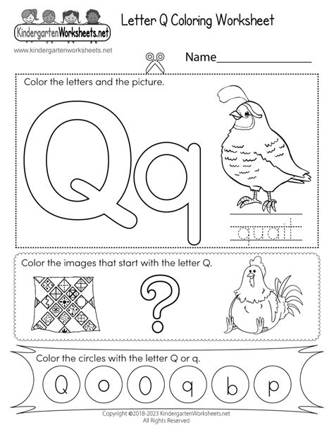 Free Letter Q Coloring Worksheet Kindergarten Worksheets Kindergarten Quail Worksheet - Kindergarten Quail Worksheet