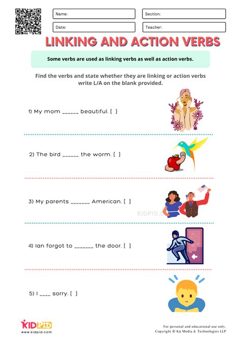 Free Linking Verb Worksheets For 4th Grade Linking Verb Worksheet - Linking Verb Worksheet