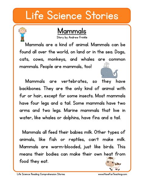 Free Mammal Kindergarten Reading Comprehension Worksheets Mammal Activities For Kindergarten - Mammal Activities For Kindergarten