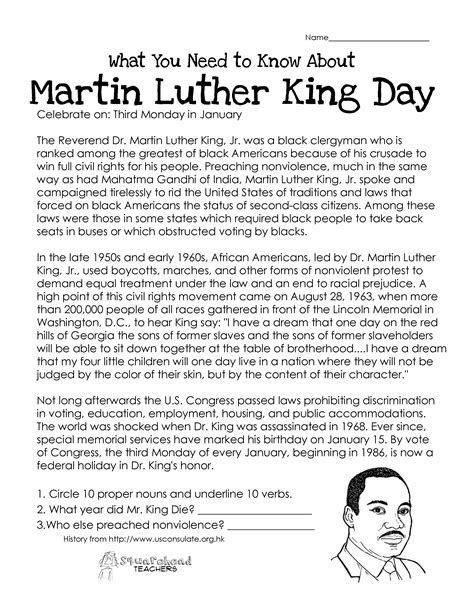 Free Martin Luther King Jr Worksheets Weareteachers Mlk Activities For First Grade - Mlk Activities For First Grade