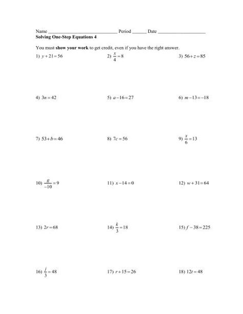 Free Math 7 Worksheets Mcnabbs One Equations 7th Grade Worksheet - One Equations 7th Grade Worksheet