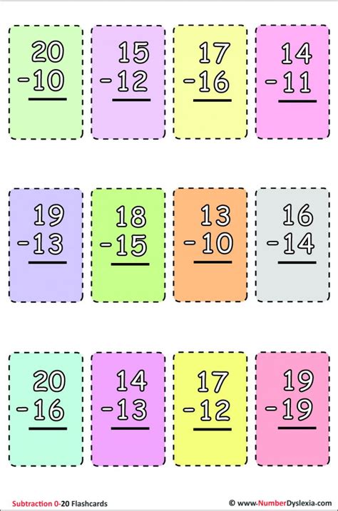 Free Math Flashcards Subtraction Printable Subtraction Flash Cards - Printable Subtraction Flash Cards