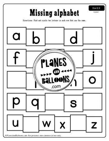 Free Missing Letters Worksheets Pdf Planes Amp Balloons Missing Letters Worksheet For Kindergarten - Missing Letters Worksheet For Kindergarten