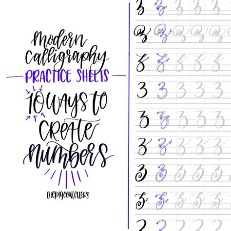 Free Modern Calligraphy Practice Sheets Numbers Amp Months Calligraphy Numbers 110 - Calligraphy Numbers 110