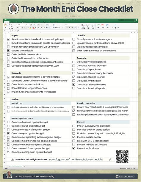 Free Month End Close Checklist Excel