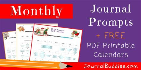 Free Monthly Journal Prompts 2023 Journalbuddies Com Writing Prompts Calendar - Writing Prompts Calendar