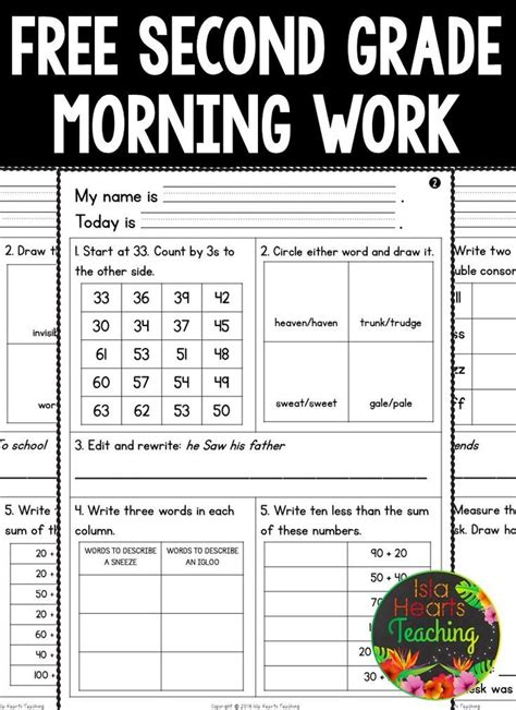 Free Morning Work For 2nd Grade By Create 2nd Grade Morning Work - 2nd Grade Morning Work