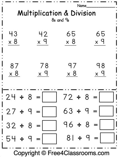 Free Multiplication And Division Math Worksheet Math Worksheets Multiplication And Division - Math Worksheets Multiplication And Division