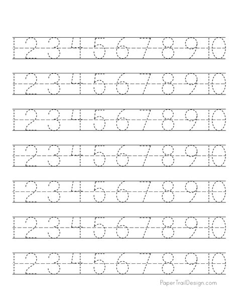 Free Number Tracing Worksheets Paper Trail Design Number Tracing 010 - Number Tracing 010