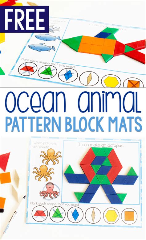 Free Ocean Animal Pattern Block Templates Hands On Pattern Block Puzzles Printable - Pattern Block Puzzles Printable
