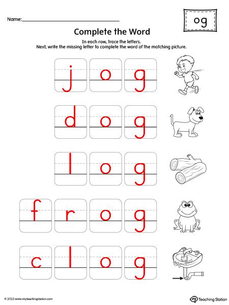 Free Og Word Family Complete The Words Worksheet Og Words With Pictures - Og Words With Pictures