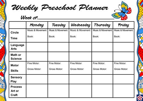 Free One Week Planner For Preschool Children With Kindergarten Planner - Kindergarten Planner