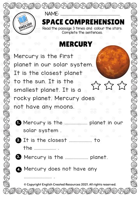 Free Outer Space Reading Comprehension Worksheets Outer Space Worksheet - Outer Space Worksheet