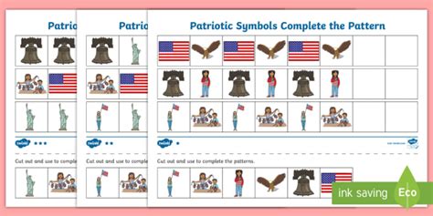 Free Patriotic Symbols Complete The Pattern Activity Twinkl Patriotic Symbols Worksheet - Patriotic Symbols Worksheet