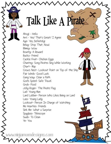Free Pirate Printables For Talk Like A Pirate Pirate Vocabulary Worksheet - Pirate Vocabulary Worksheet